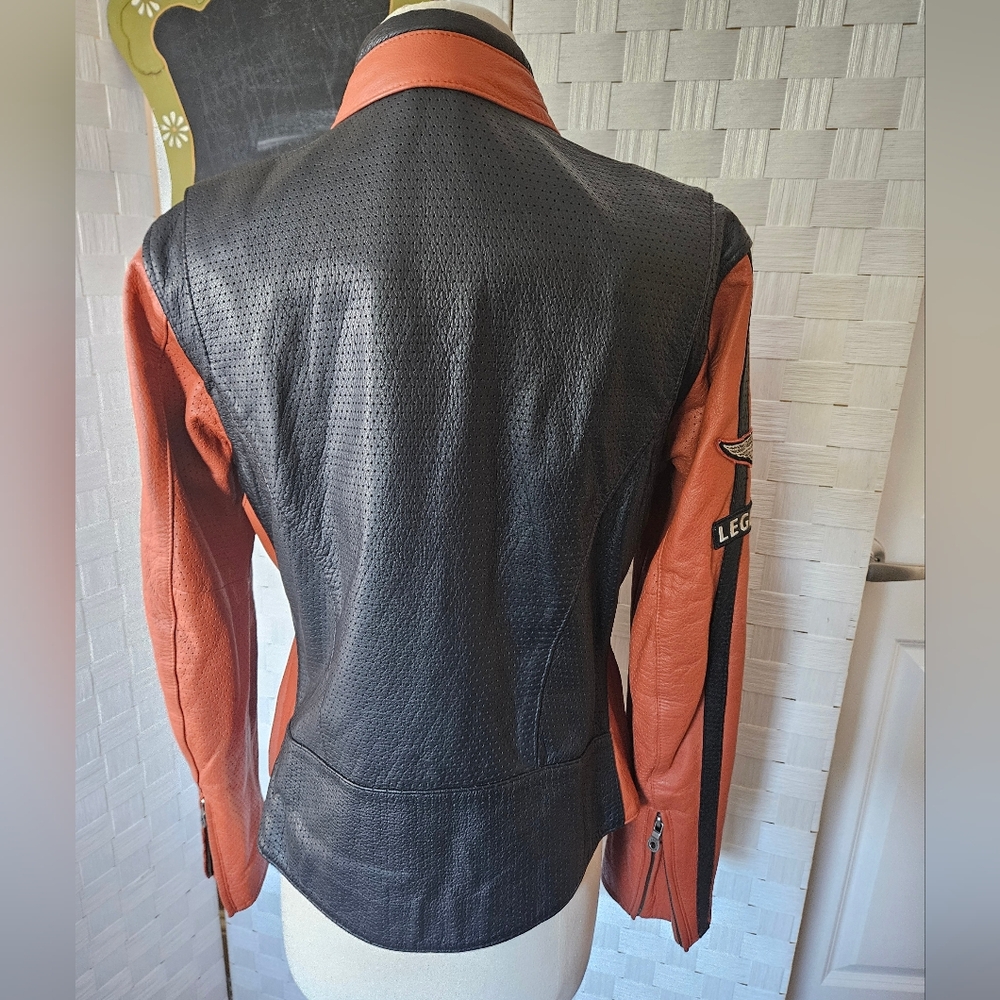 Harley Davidson racing style leather jacket size large Womens - Picture 3 of 7